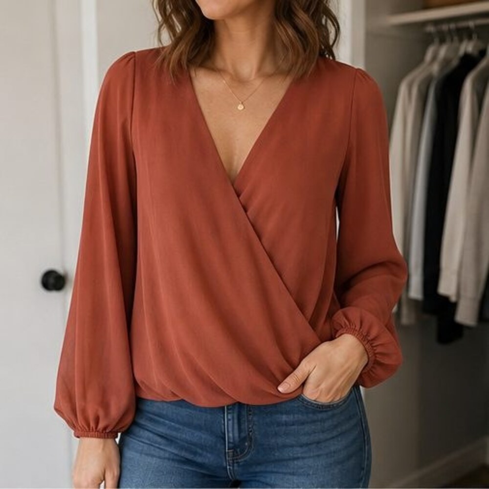 Rust Ruffle Blouse - Picture 2 of 6